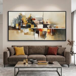 Lienzo abstracto amarillo, 24 x 48" con marco