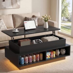 YESHOMY Mesa de Centro Cuadrada Madera LED Almacenamiento