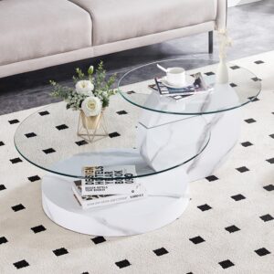 Mesa de Centro Redonda Cristal 2 Niveles Blanco 42"