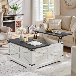 JXQTLINGMU Mesa Auxiliar Cuadrada Madera Tapa Elevable 36"