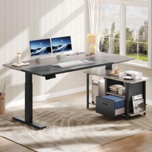 YITAHOME Escritorio de Pie El√©ctrico 70.1" Con Cajones Con Carga USB, Negro