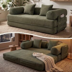 Sofá Cama Extraíble 79 Pulgadas Pana Verde