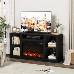 Furniwell Soporte de TV con Chimenea Eléctrica Negro