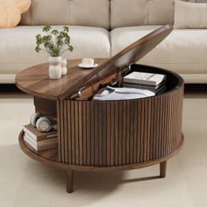 Mesa Auxiliar Redonda Almacenamiento Acanalada Mid-Century