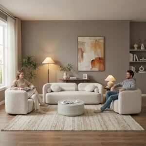 Juego de Sofás 3 Piezas 3 Plazas Curvo Bouclé Beige