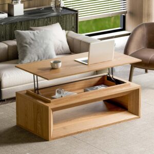 Mesa de Centro Tapa Elevable Almacenamiento Natural 43.3"
