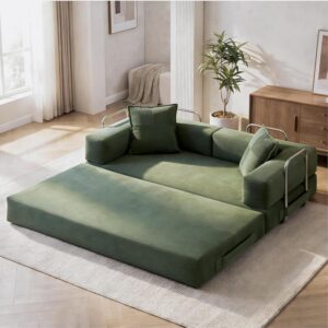 Sofá Cama Futón 5 En 1 Extraíble 78 Pulgadas Pana Verde Sin Estructura Sin Montaje