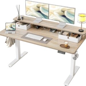 TIQLAB Escritorio de Pie El√©ctrico 55 x 24" Con Cajones Con Almacenamiento, Arce