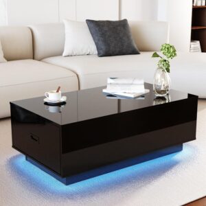 holzart Mesa de Centro LED Alto Brillo Cajones 41"