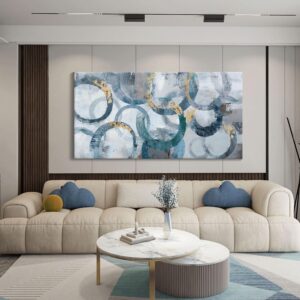 Lienzo abstracto verde azulado, 24 x 48" con marco