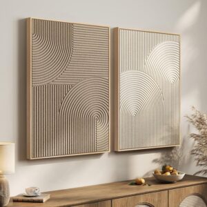 Set 2 arte abstracto textura 3D beige y marrón, 24 x 36"