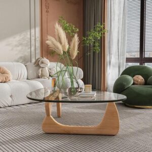 EASYSOUL Mesa de Centro Redonda Vidrio Industrial 32.68"