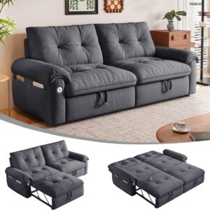 Sofá Cama 3 En 1 77 Pulgadas Queen Terciopelo Gris Respaldo Ajustable Almacenamiento