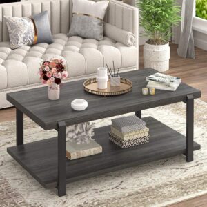 FOLUBAN Mesa de Centro Madera Almacenamiento Gris