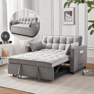 Sofá Cama Futón 3 En 1 Extraíble 55.5 Pulgadas Biplaza Terciopelo Gris Almacenamiento