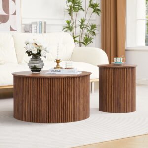 Mesas Anidadas Redonda Madera Minimalista Mid-Century Nogal