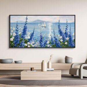 XLSJERST Lienzo abstracto floral vintage azul, 20 x 40" con marco