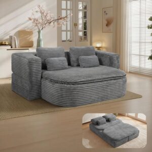 Sofá Cama 2 En 1 Plegable 75 Pulgadas Matrimonial Pana Gris Asiento Profundo