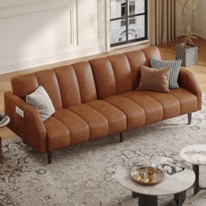 Sofá Cama Futón 78 Pulgadas Biplaza Piel Sintética Marrón Respaldo Ajustable
