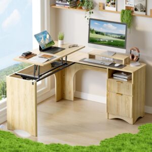 Bestier Escritorio en L 55" Con Cajones Con Archivador, Roble