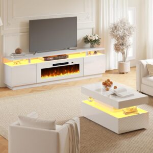 AMERLIFE Juego Sala Soporte TV Chimenea LED Blanco