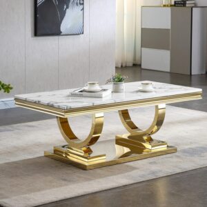 Mesa de Centro Rectangular Mármol Sintético Blanco 47"