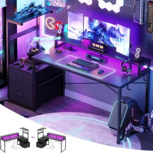 Aheaplus Escritorio Gaming 59" Con Carga USB Con LED Con Almacenamiento Reversible