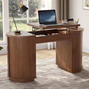 ONBRILL Escritorio Ejecutivo 59" Con Carga USB Con Almacenamiento, Nogal