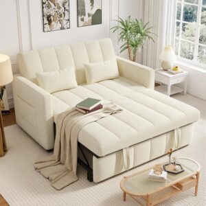 Sofá Cama 3 En 1 Biplaza Beige Respaldo Ajustable Almacenamiento