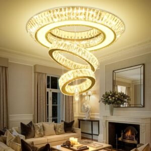 Candelabro Anillos Moderno LED Cristal Dorado