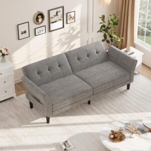 Sofá Cama Futón 89 Pulgadas Reposabrazos Ajustables Asiento Profundo