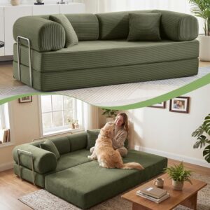 Sofá Cama Futón 5 En 1 Extraíble Plegable 79 Pulgadas Biplaza Pana Verde