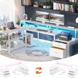 Aheaplus Escritorio en L 72.8" Con Cajones Con Archivador Con Carga USB Con LED