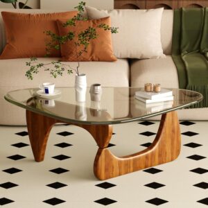 Mesa de Centro Cristal Mid-Century Nogal