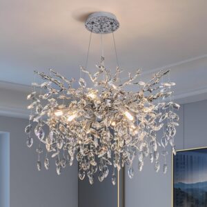 Lámpara Colgante Moderna Cristal Plateado 8 Luces 23.6''