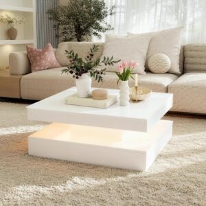 FKWin Mesa de Centro Cuadrada LED Almacenamiento 31"