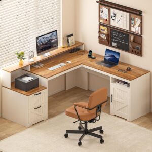YOMILUVE Escritorio en L 63" Con Cajones Con Carga USB Con Almacenamiento