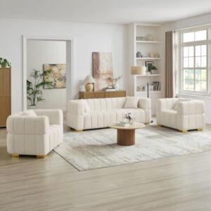 VANOMi Juego de Sofás Moderno Asiento Profundo Bouclé Blanco