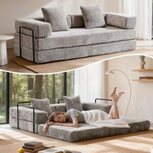 Sofá Cama Plegable Felpilla Gris
