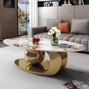 Mesa de Centro Ovalada Mármol Dorado 51.2"