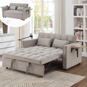 Sofá Cama Futón Extraíble Biplaza Terciopelo Gris Respaldo Ajustable