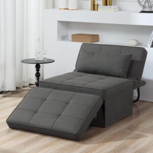Otomana Cama 4 En 1 Plegable Lino Gris Respaldo Ajustable