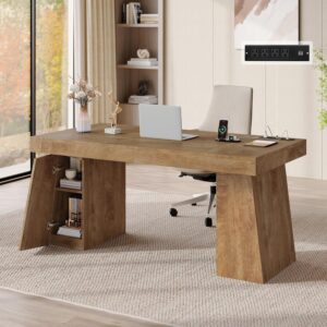 Mid-Century Escritorio Ejecutivo Con Carga USB Con Almacenamiento, Roble