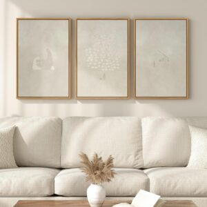 Set 3 lienzos cristiano con versículos bíblicos beige, 16 x 24" con marco