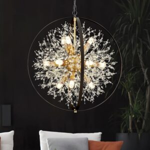 Candelabro Sputnik Moderno Cristal Negro/Dorado 12 Luces