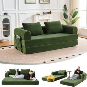 Sofá Cama Futón 5 En 1 Plegable 79 Pulgadas Biplaza Pana Verde Sin Estructura