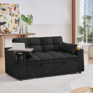 Sofá Cama Extraíble 65 Pulgadas Queen Felpilla Mesa Auxiliar