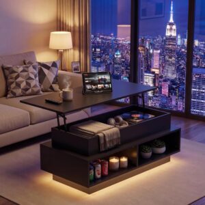 JUMMICO Mesa Auxiliar Cuadrada Madera LED Almacenamiento 40"