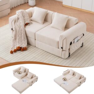 Sofá Cama Plegable Biplaza Beige Sin Estructura
