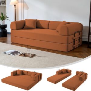Sofá Cama Plegable Pana Naranja Sin Estructura